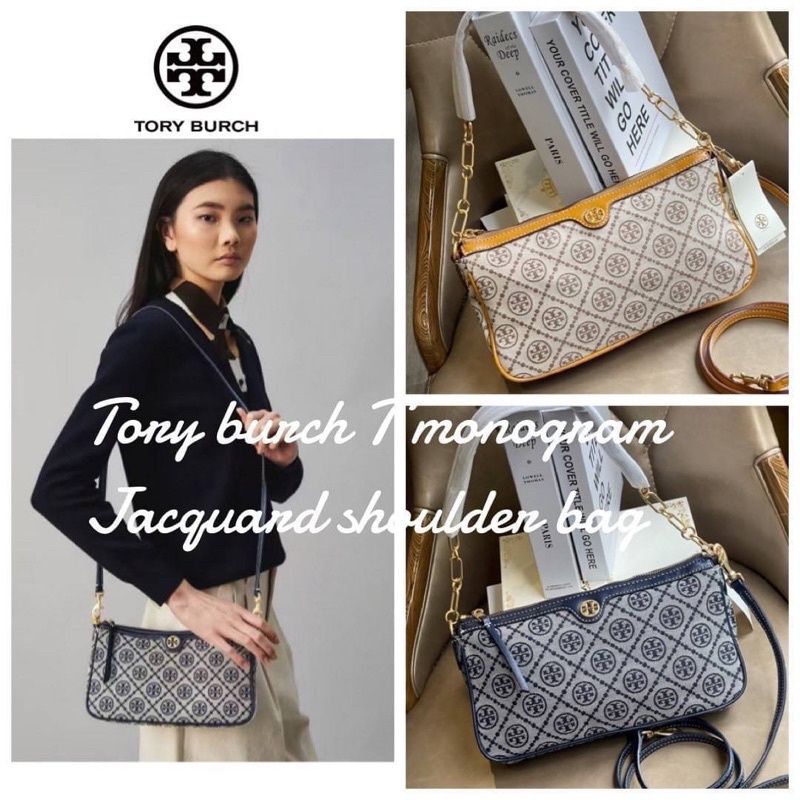 แท้💯 outlet Tory burch T monogram Jacquard shoulder bag กระเป๋าสะพายลาย T Monogram