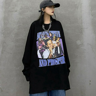 European hip hop rap printed long-sleeved T-shirt American T-shirt ins trendy bottoming shirt top