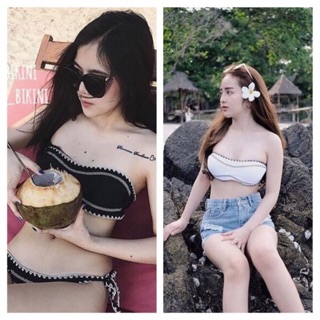 Bikini บิกินี่สีขาว บิกินี่เกาะอก ชุดว่ายน้ำเกาะอก บิกินี่ ชุดว่ายน้ำเซ็กซี่ ชุดว่ายน้ำสีดำ ชุดว่ายน้ำสีขาว