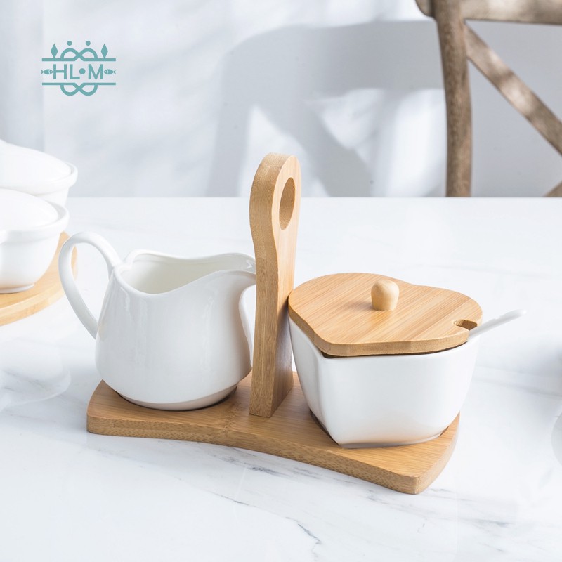 Sugar Bowl and Creamer Set with Lid Spoon Ceramic Cream Jug and Sugar Bowl with Wood Handle Coffee Serving Set Wu3E Shopee Thailand Sugar Bowl and Creamer Set with Lid Spoon Ceramic Cream Jug and Sugar Bowl with Wood Handle Coffee Serving Set Wu3E Shopee Thailand