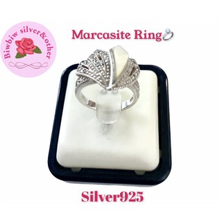 แหวนเงินแท้925 ประดับมาร์คาไซท์และมุก(Mother of pearl&amp;Marcasite Ring)