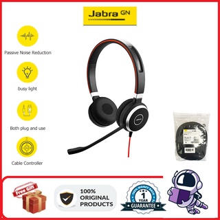 Jabra Evolve 40 หูฟังสเตอริโอ ตัดเสียงรบกวน ปุ่มปิดเสียง สายเคเบิล ตัวควบคุม ปลั๊กแอนด์เพลย์