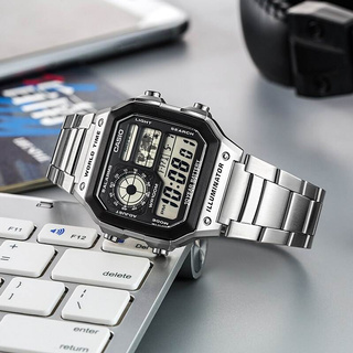 Win Watch Shop Casio Standard นาฬิกาข้อมือผู้ชาย รุ่น AE1200WHD1A สายแสตนเลสสีเงิน รับประกัน CMG 1 ปีเต็ม