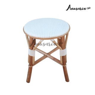 Anusarin Paris Series Stool in White สตูลโครงสร้างหวายแท้สานหน้าด้วยหวาย PE