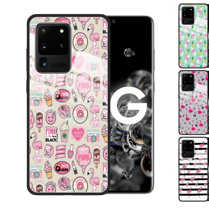 Samsung Galaxy S20 Ultra S10 Plus S9 Note 20 Ultra 9 10 Plus Flamingo 2 Tempered Glass Cover Anti-Scratch Phone Case