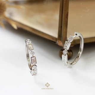 Gems heritage : ต่างหูห่วง เพชรทรง Baguette กับทรงกลม เพชรแท้น้ำ 97(ERWG207)