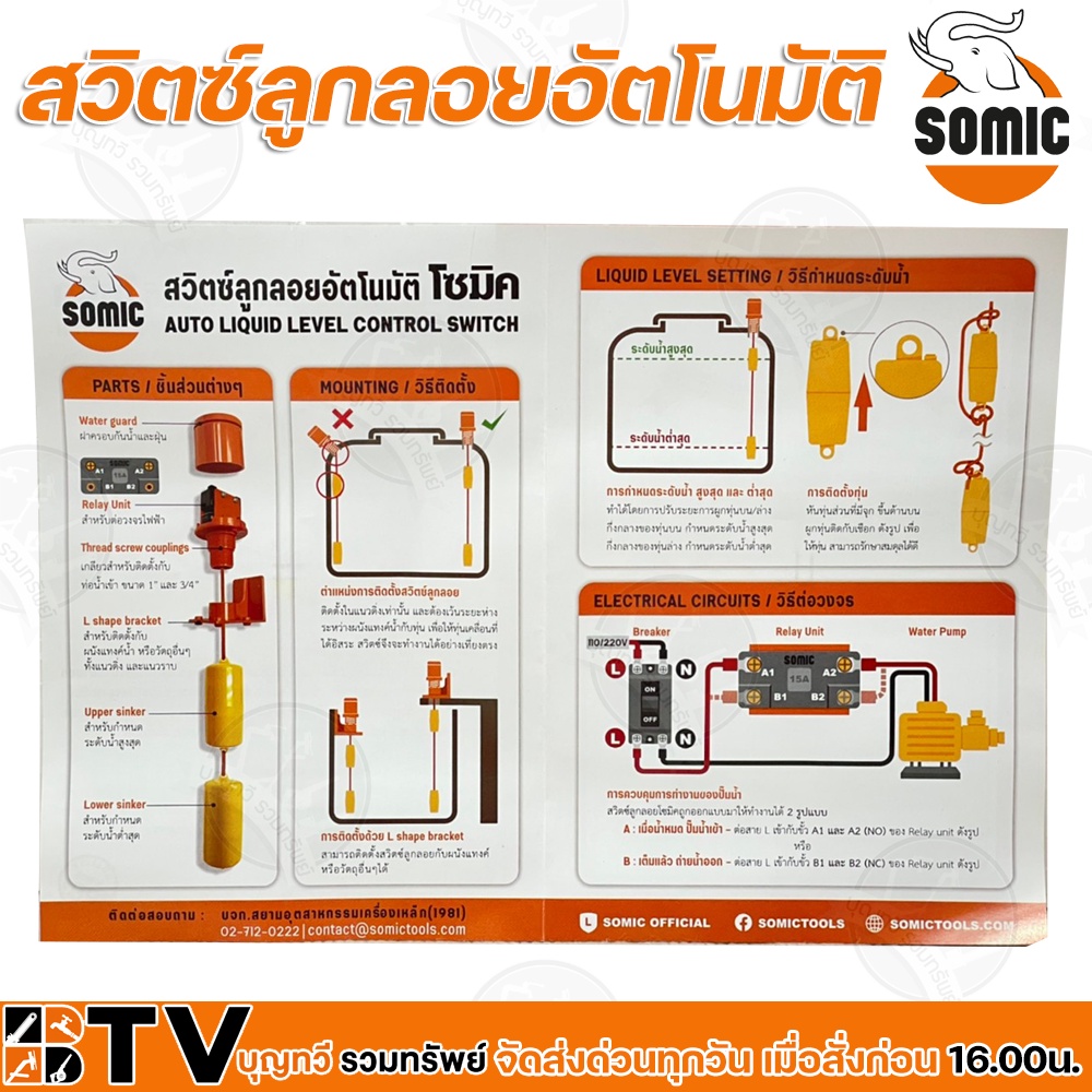 SOMIC สวิตซ์ลูกลอยอัตโนมัติ ลูกลอยไฟฟ้า ลูกลอย คุณภาพสูง ใช้ในแท๊งน้ำ รุ่น SM-9325 รับประกันคุณภาพ 9325 - รูปที่ 3