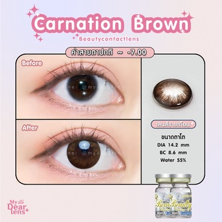 Carnation brown [ค่าสายตา -0.00 - 7.00 ] คอนแทคเลนส์ [ รายเดือน ] ยี่ห้อ beautylens ( ขนาดตาโต )