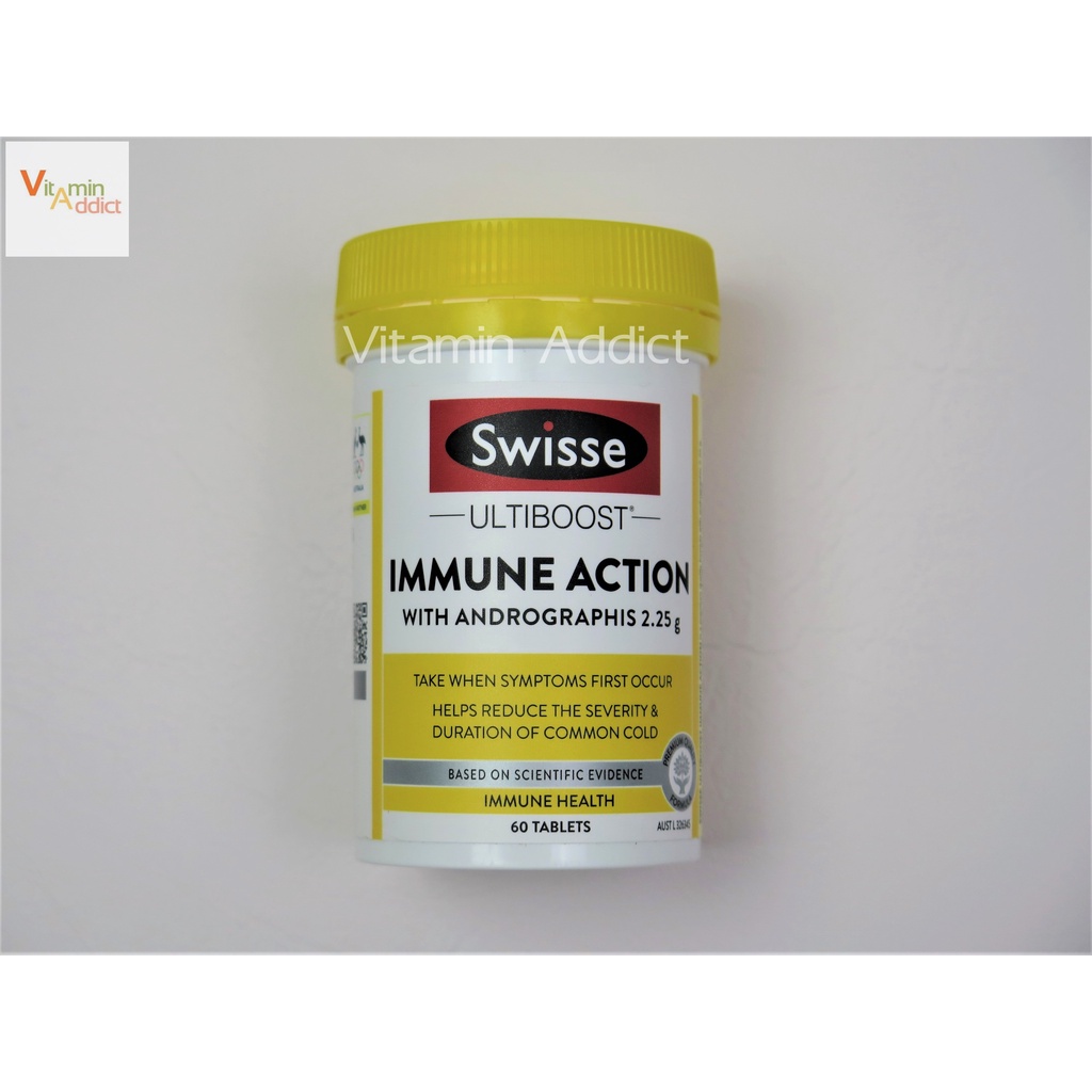 Swisse Immune Action เสริมภูมิคุ้มกัน มีส่วนผสมสารสกัดจากฟ้าทะลายโจร นำเข้าจากออสเตรเลียแท้ ขนาดบรรจุ 60 เม็ด
