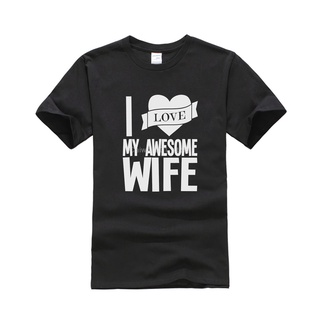 เสื้อยืดคอกลม แขนสั้น พิมพ์ลาย I Love My Awesome Wife ทรงหลวม แฟชั่นฤดูร้อน สําหรับผู้ชาย และผู้หญิง