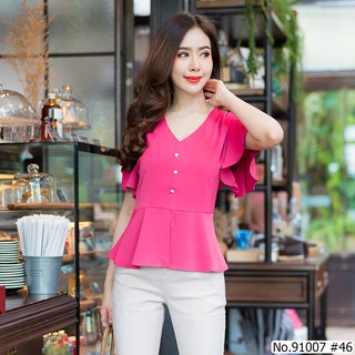 Vertier : No.91007 เสื้อแขนสั้นสีพื้น | Solid Short Sleeve Blouse