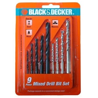 Black&amp;Decker ดอกสว่านเจาะเหล็ก, เจาะปูน 9 ตัวชุด#185