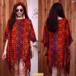 Granddesignplus เสื้อยาวปริ๊นลายหลากสีสดใส โทนส้ม