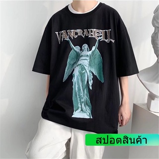 เสื้อยืดแขนสั้นลําลอง ทรงหลวม ขนาดใหญ่ เข้ากับทุกการแต่งกาย แฟชั่นคู่รัก สไตล์ฮิปฮอป และอเมริกา สําหรับผู้ชาย และผู้หญิง