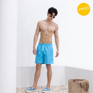 amyours on the beach กางเกงขาสั้นชาย คุณภาพดี ว่ายน้ำ เดินชายหาด รุ่น Mens Summer ลาย Cyan Blue