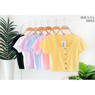 S1012 เสื้อครอป เอวลอยสีพาสเทลหวานๆ📣ทักถามสต๊อคแม่ค้าก่อนกดสั่งเพื่อความชัวนะคะ