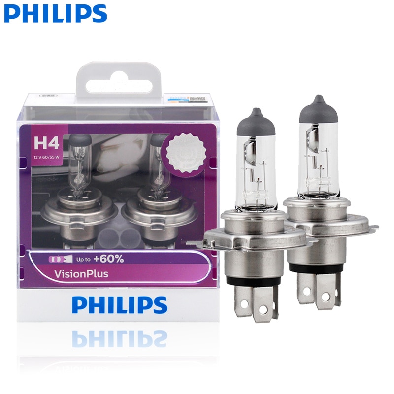 Philips H4 9003 12V 60/55W P43t VisionPlus ไฟหน้ารถฮาโลเจน VP + 60% Bright Auto โคมไฟ High Low Beam 