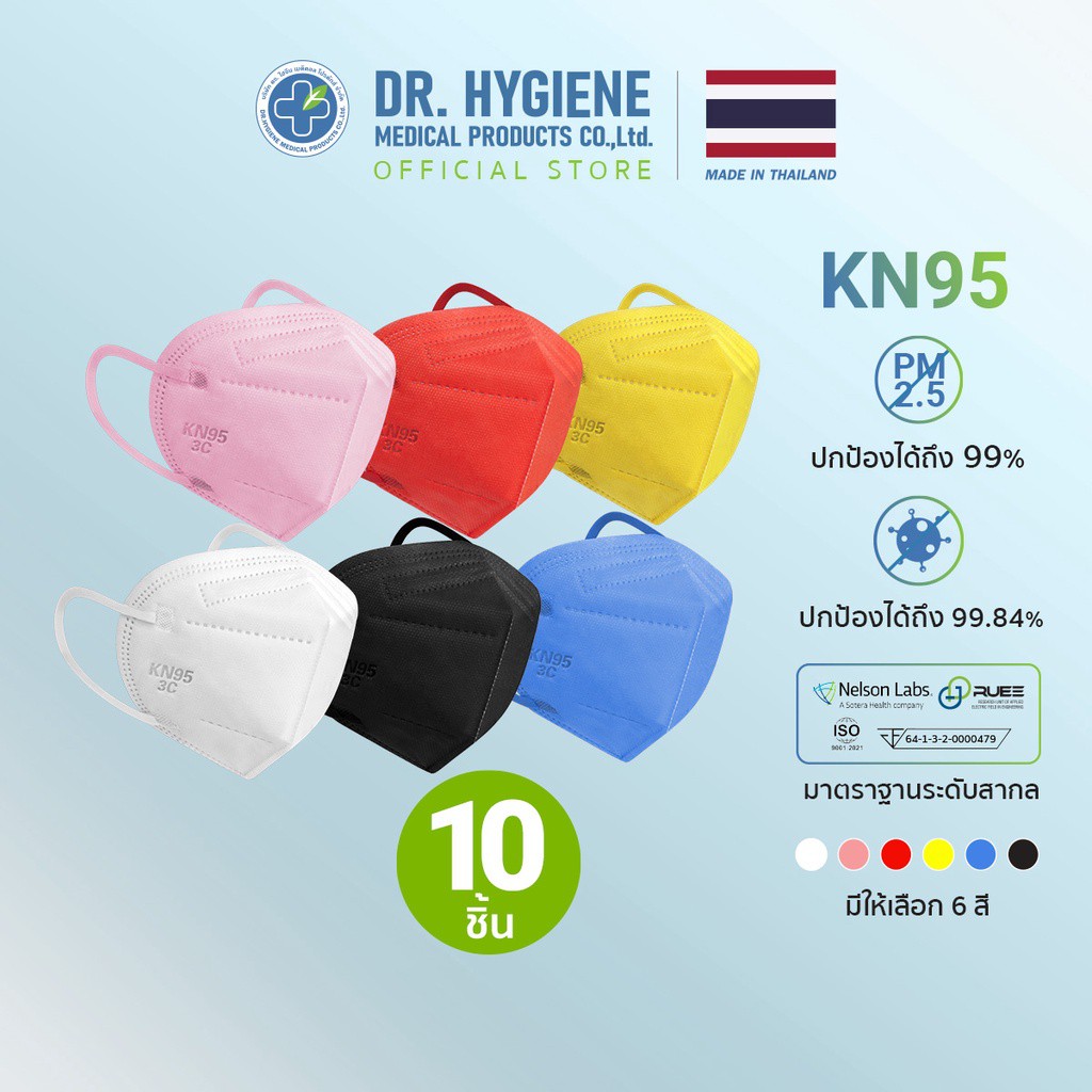 Dr.Hygiene หน้ากากอนามัย N95 PM2.5 แมส หน้ากากอนามัยทางการแพทย์ แมสปิดจมูก 10 ชิ้น (เลือกสีได้)