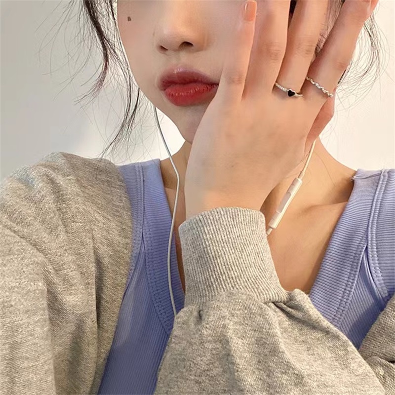 พร้อมส่ง ชุดเครื่องประดับ แหวนเพทาย สองชิ้น สีดํา สไตล์เกาหลี ญี่ปุ่น เรียบง่าย