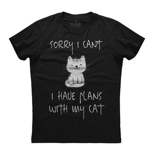 oversize T-shirt เสื้อยืดคลาสสิก พิมพ์ลาย I Cant I Hae Plans with My Cat Short Sleee สีดํา DGbigh22EHlogb76 S-5XL