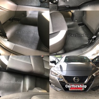 ยางปูพื้นรถยนต์NISSAN ALMERA 2020 รุ่น MINIMAT  กระดุมเม็ดเล็กpvc สีดำ เย็บขอบ เต็มคัน เข้ารูป