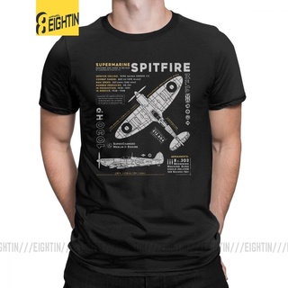 เสื้อยืดวินเทจ - ความแปลกใหม่SpitfireTshirtผู้ชายผ้าฝ้ายเสื้อยืดเครื่องบินรบเครื่องบินรบWw2สงครามนั