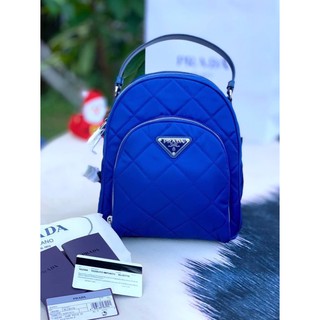 New🍥 Prada Quilted Tessuto Nylon Bluette Blue Zaino Backpack color: Bluette