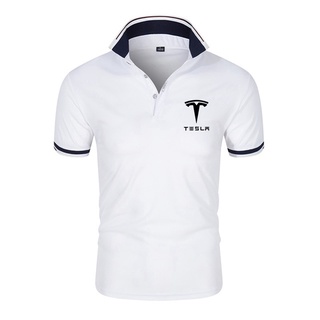 Tesla อุปกรณ์เสริมSummer New Tesla Men&amp;39;s Casual Short Sleeve olo Shirt Business Clothes Luxury Tee Male Fashion Breat