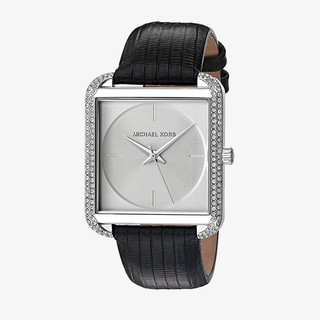 MICHAEL KORS นาฬิกาข้อมือผู้หญิง รุ่น MK2583 Lake Silver Glitz - Black Leather Strap