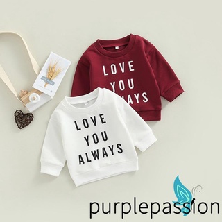 Purplepassion- เสื้อกันหนาวแขนยาว คอกลม พิมพ์ลายตัวอักษร ให้ความอบอุ่น แฟชั่นฤดูใบไม้ร่วง สําหรับเด็กแรกเกิด เด็กผู้ชาย และเด็กผู้หญิง