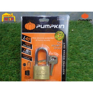 Pumpkin กุญแจแขวน ทองเหลือง รุ่นเหลี่ยม คอยาว 40mm PTT-L40 #39206