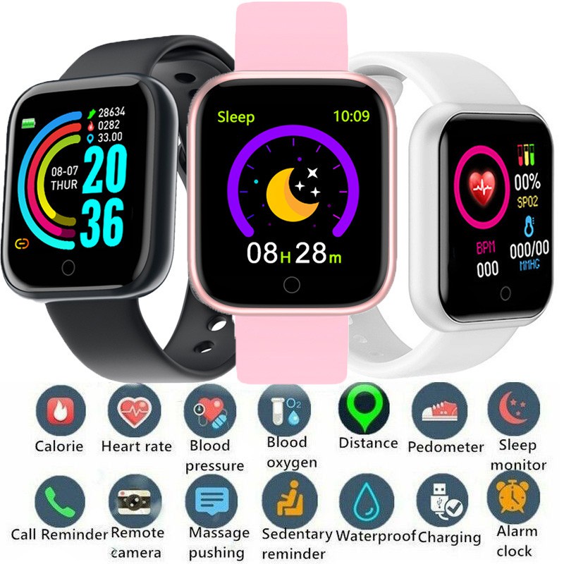 Y68 D20 สมาร์ทวอทช์กันน้ํา นาฬิกาดิจิตอล/หญิง สีชมพู พร้อม SmartWatch Monitor