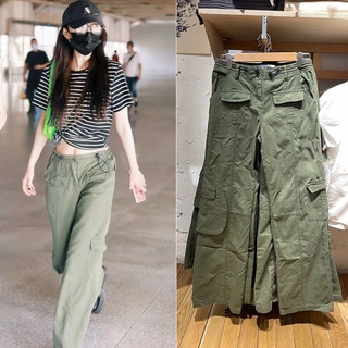 [SR-STUDIO] Brandy Melville BM ชุดเอี๊ยมกางเกงลําลอง เอวสูง ทรงตรง หลายกระเป๋า สไตล์ฮิปฮอป อเมริกัน