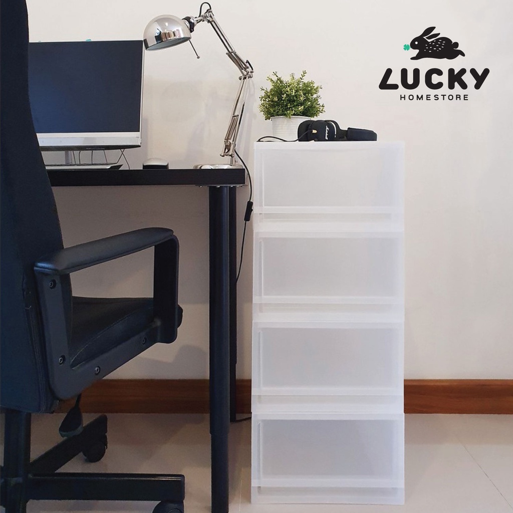 LUCKY HOME กล่องลิ้นชักใสเดี่ยวขนาด กว้าง 34 x ลึก 45.6 x สูง 20.5 cm (แพ็ค 4 ชิ้น) LF-3401X4(ใส)/ P