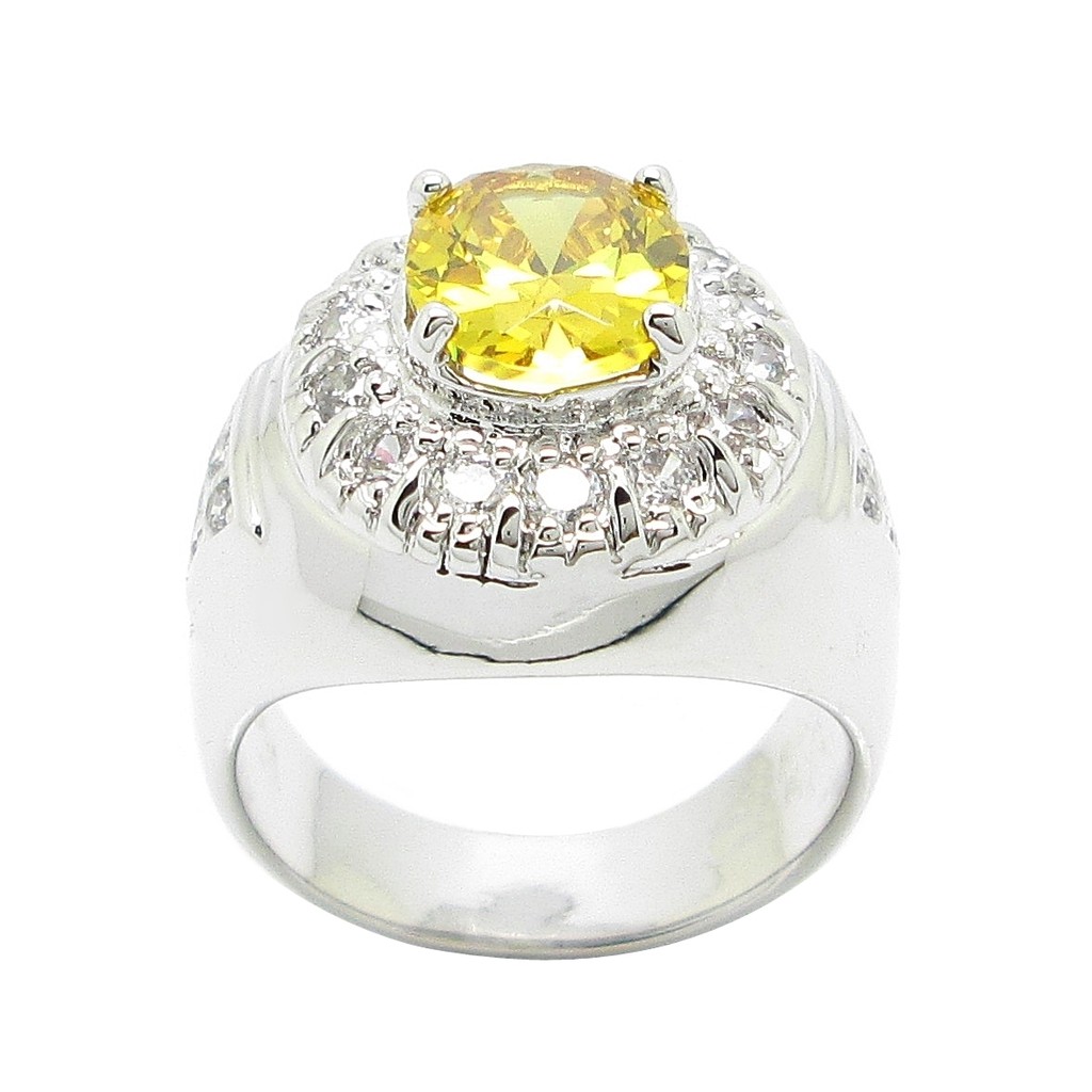 แหวนผู้ชาย แหวนพลอยสีเหลือง พลอยบุศราคัม ประดับเพชร ชุบทองคำขาว