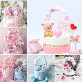 HD วันเกิดเค้ก Topper สีฟ้าสีชมพู Arch Hairball ตกแต่งงานแต่งงานครบรอบขนมหวาน Topper Party Supplies