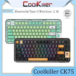 【Available in stock】Coolkiller คีย์บอร์ดเล่นเกมไร้สายบลูทูธ CK75 RGB รองรับการสลับร้อน