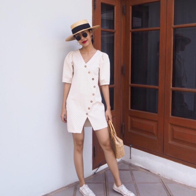 Polkadot oblique bottons dress from #pplain (shopprice 590)