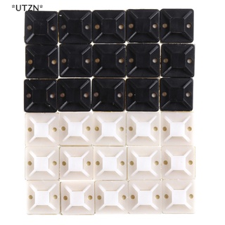 [[UTZN]] 100Pcs/set 20mm Mounts Mounting Base Clamps Clips Self Adhesive Cable Wire Zip Tie [Hot