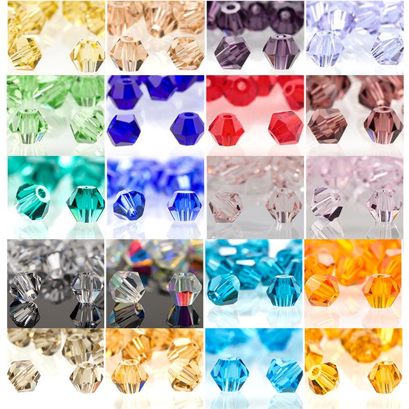 100 ชิ้น/ถุง 3 มม.4 มม.6 มม.คริสตัลลูกปัด charm Bicone Faceted แก้วหลวม Spacer ลูกปัดสําหรับ DIY เครื่องประดับทํา