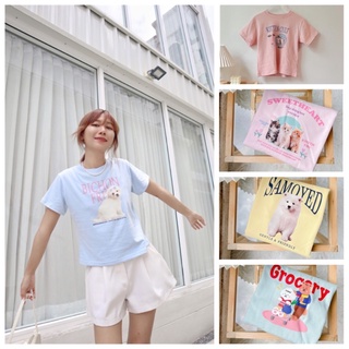 🦋💓NEW ⚡️เสื้อครอปพอดีตัวลายน้องหมาน้องแมว Y2K 💓🦋 cotton 100%