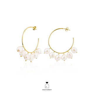 Haus of Jewelry - MOANA MERI HOOP EARRINGS ต่างหูเงินแท้ ประดับมุกน้ำจืด (Freshwater pearl)