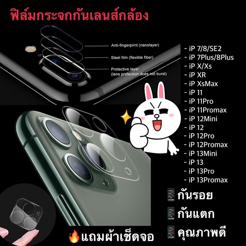 ฟิล์มกระจกเลนส์กล้องใส ใช้สำหรับ ไอโฟนทุกรุ่น 7/8 7Plus/8Plus x/Xs XR Xsmax 11 11Pro 11promax 12mini 12 12Pro 12Promax