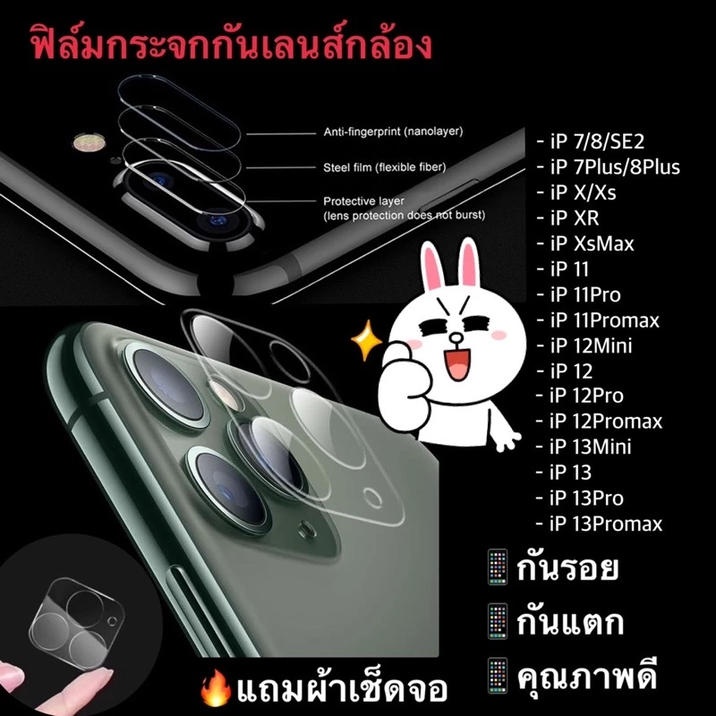 ฟิล์มกระจกเลนส์กล้อง สำหรับ iPhone 7 8 7Plus 8Plus X Xs XR XsMax 11 11Pro 11ProMax 12mini 12 12Pro 12ProMax