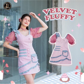 BLT BRAND การันตีเสื้อผ้าแบรนด์แท้ มินิเดรส สีชมพูลายสก๊อต VELVET FLUFFY Size M