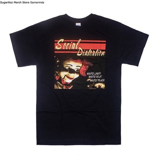 คอลูกเรือเสื้อยืดคอกลมเสื้อกล้าม - Social Distortion - สีขาวอ่อน ความร้อน สีขาว - Lผ้าฝ้ายแท้