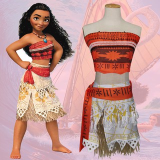 ชุดโมอาน่า ชุดMoana กระโปรงชาวเกาะขนาดฟรีไซส์ ยาว 15 นิ้ว เสื้อเกาะอกสีส้มมียาวยืดได้หลัง รอบอก 28-36 นิ้ว