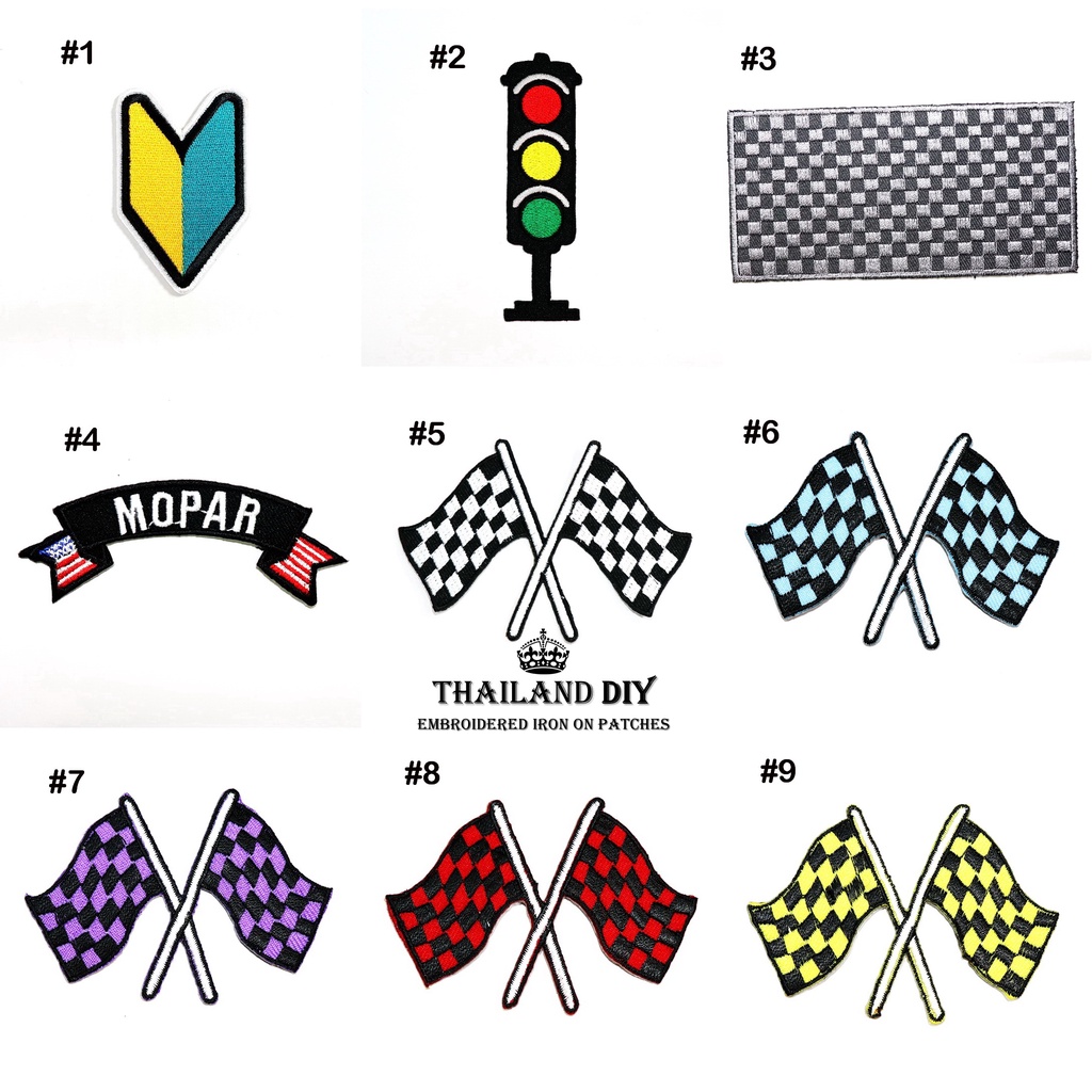 🚗 ตัวรีดติดเสื้อ 🏁 สัญลักษณ์ ธง รถแข่ง ป้ายมือใหม่หัดขับ ญี่ปุ่น Racing Flag Patch งานปัก DIY ตัวรีด
