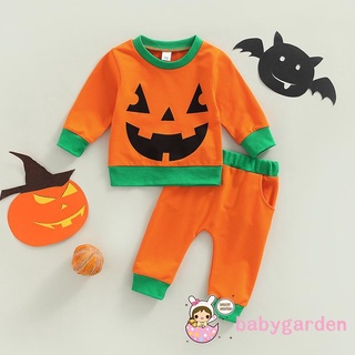 Babygarden-0-30 เดือน ชุดเสื้อแขนยาว พิมพ์ลายฟักทอง และกางเกงขายาว สีตัดกัน สําหรับเด็กผู้ชาย