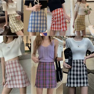 ้Bentoy*พร้อมส่ง*กระโปรงทรงเอเอวสูงสั้นเนื้อเข่าลายสก็อตสุดฮิตIG (NO.6083）